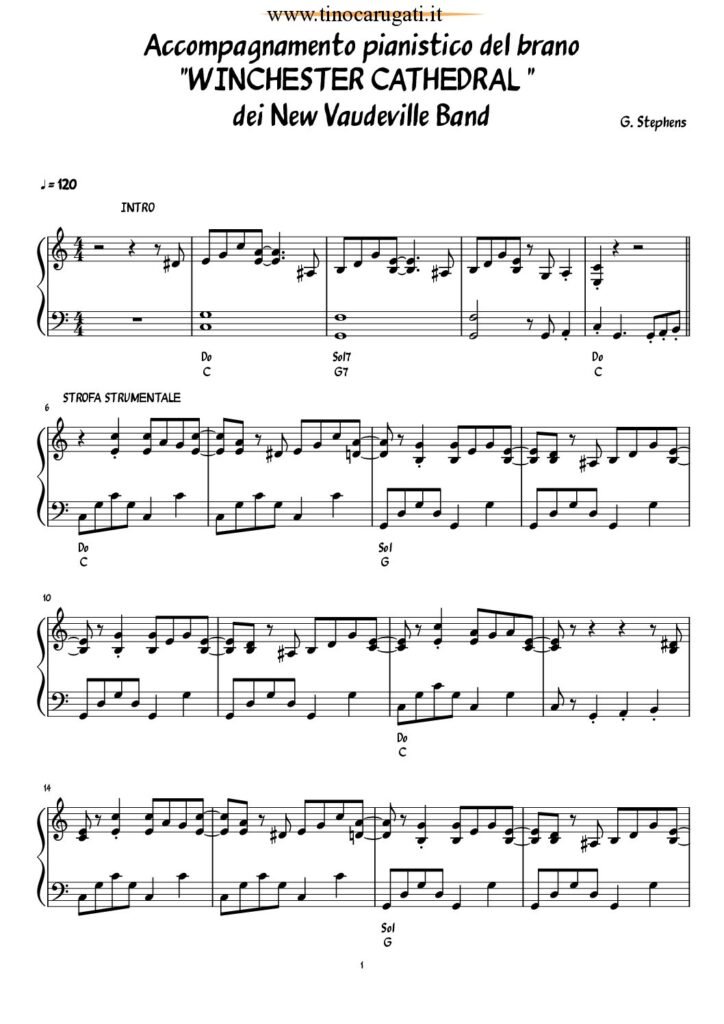 Spartito Pianoforte "WINCHESTER CATHEDRAL" The New Vaudeville Band