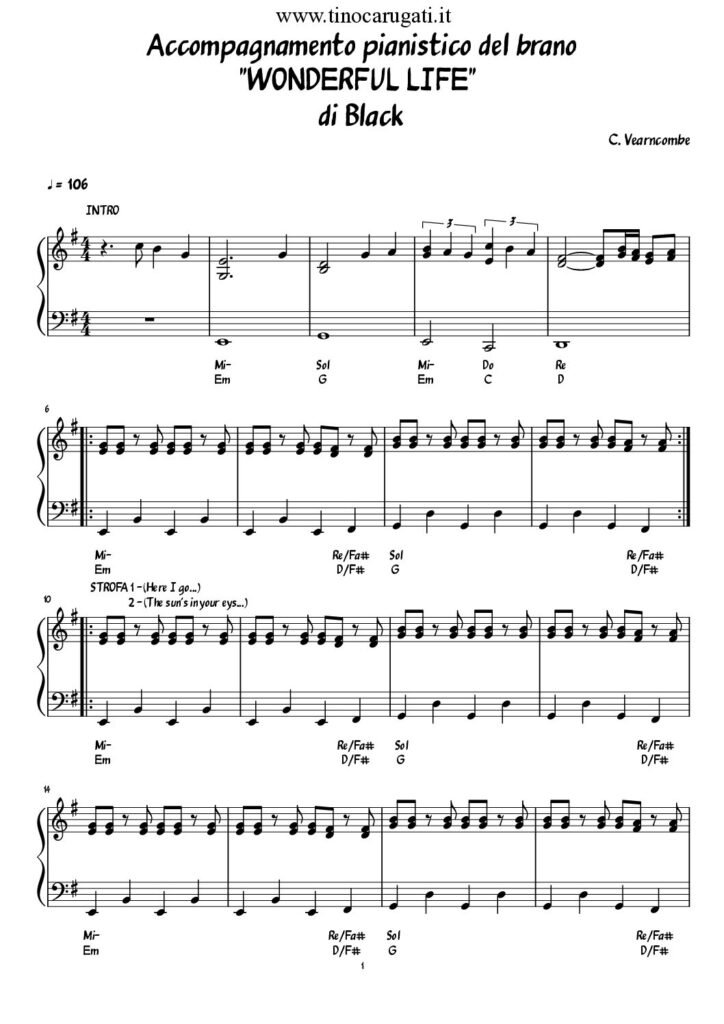Spartito Pianoforte "WONDERFUL LIFE" Black