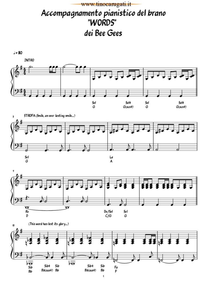 Spartito Pianoforte "WORDS" Bee Gees
