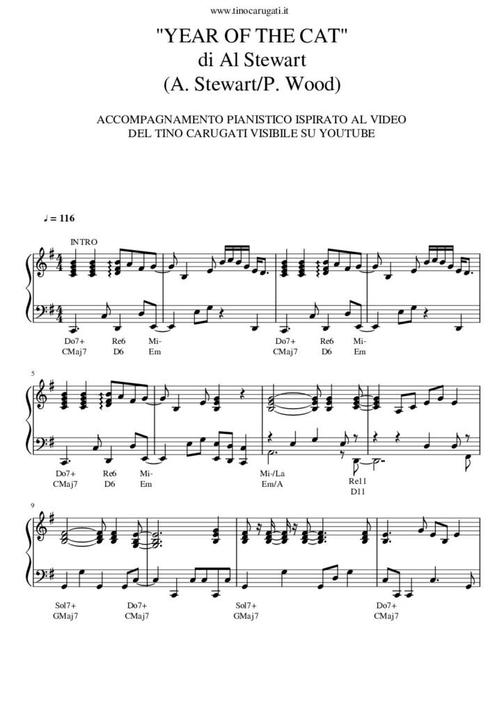 Spartito Pianoforte "YEAR OF THE CAT" Al Steward