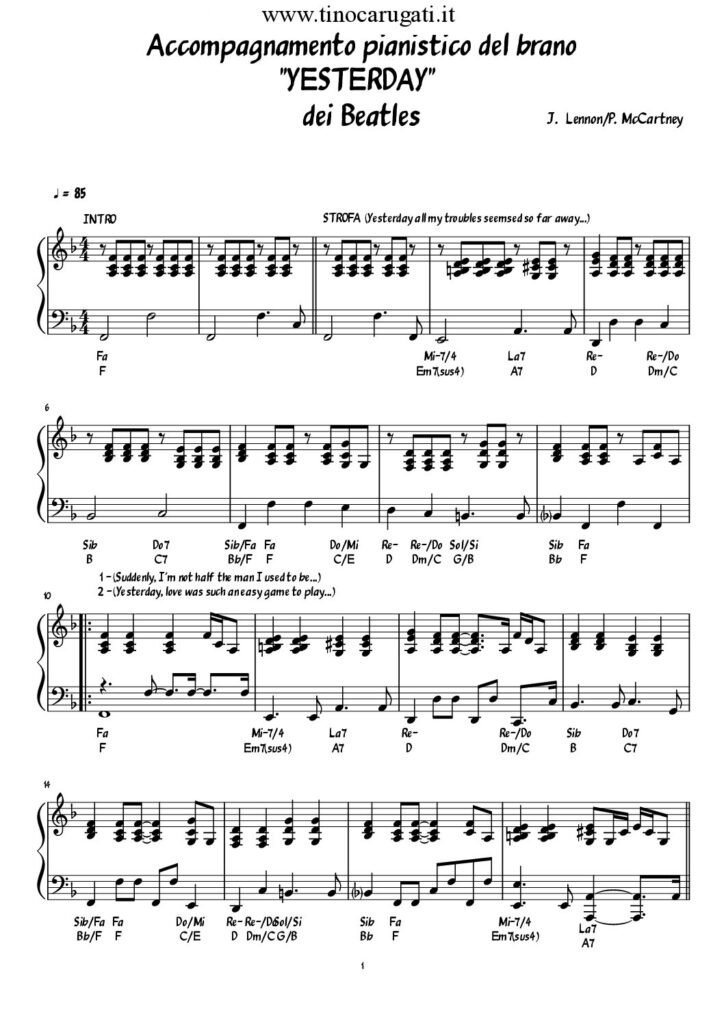 Spartito Pianoforte "YESTERDAY" The Beatles