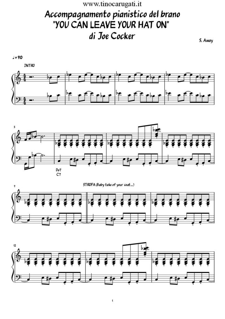 Spartito Pianoforte "YOU CAN LEAVE YOUR HAT ON" Joe Cocker