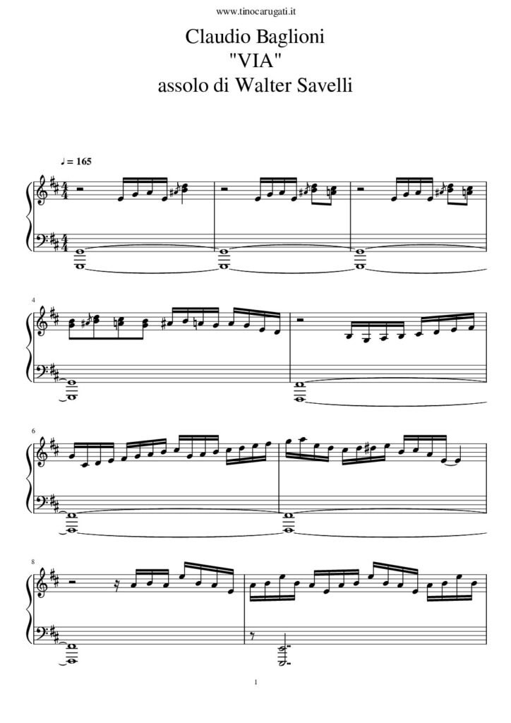 Spartito Pianoforte "VIA" Claudio Baglioni (assolo di Walter Savelli)