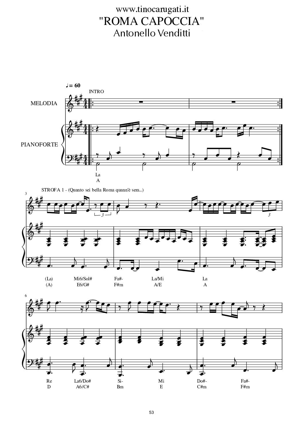 Spartito Pianoforte  "ROMA CAPOCCIA"  Antonello Venditti - Accompagnamento + melodia