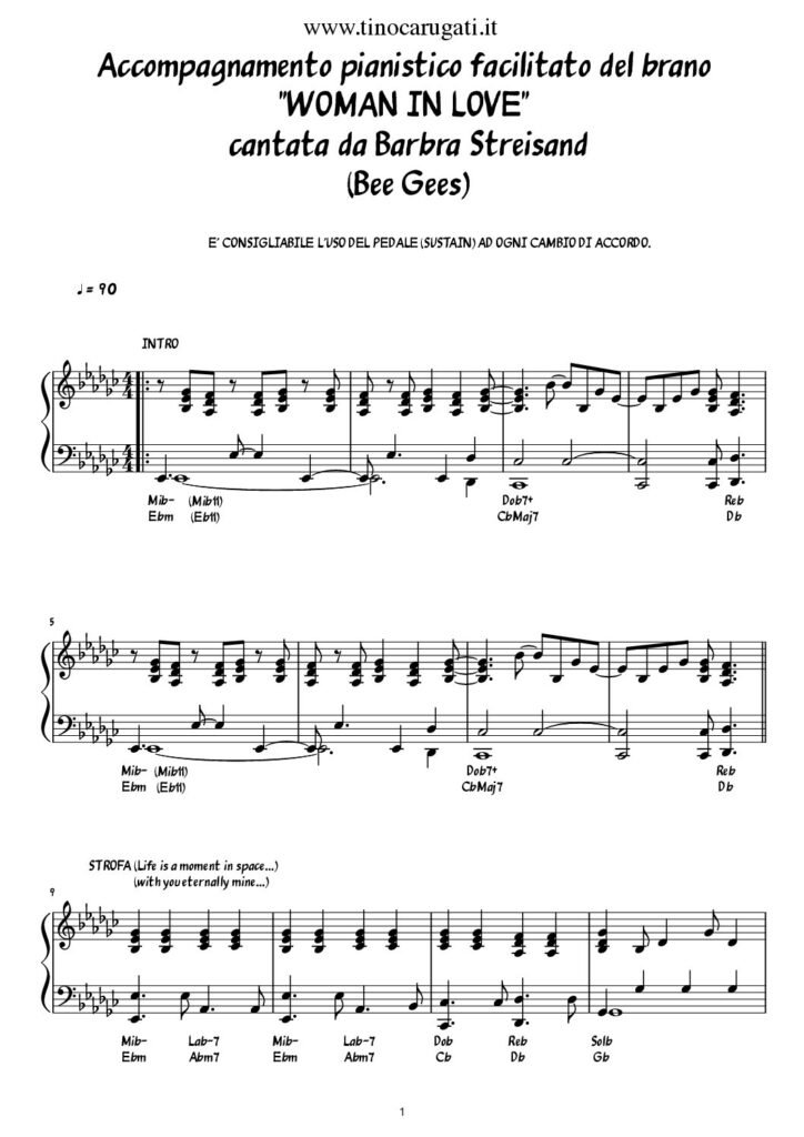 Spartito Pianoforte "WOMAN IN LOVE" Barbra Streisand