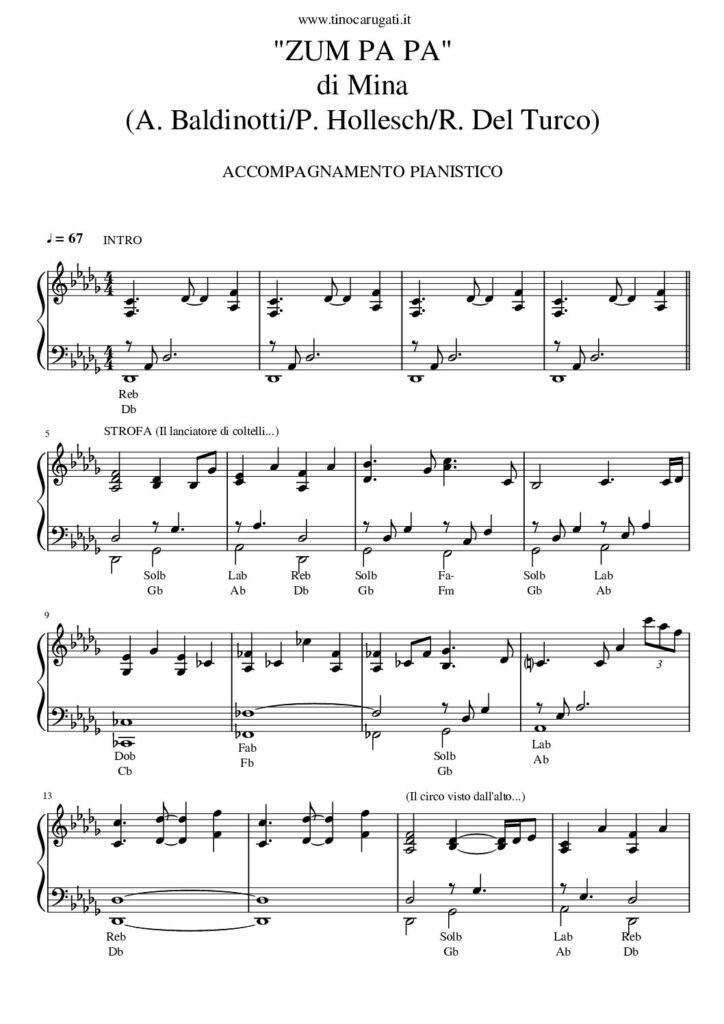 Spartito Pianoforte  "ZUM PA PA"  Mina