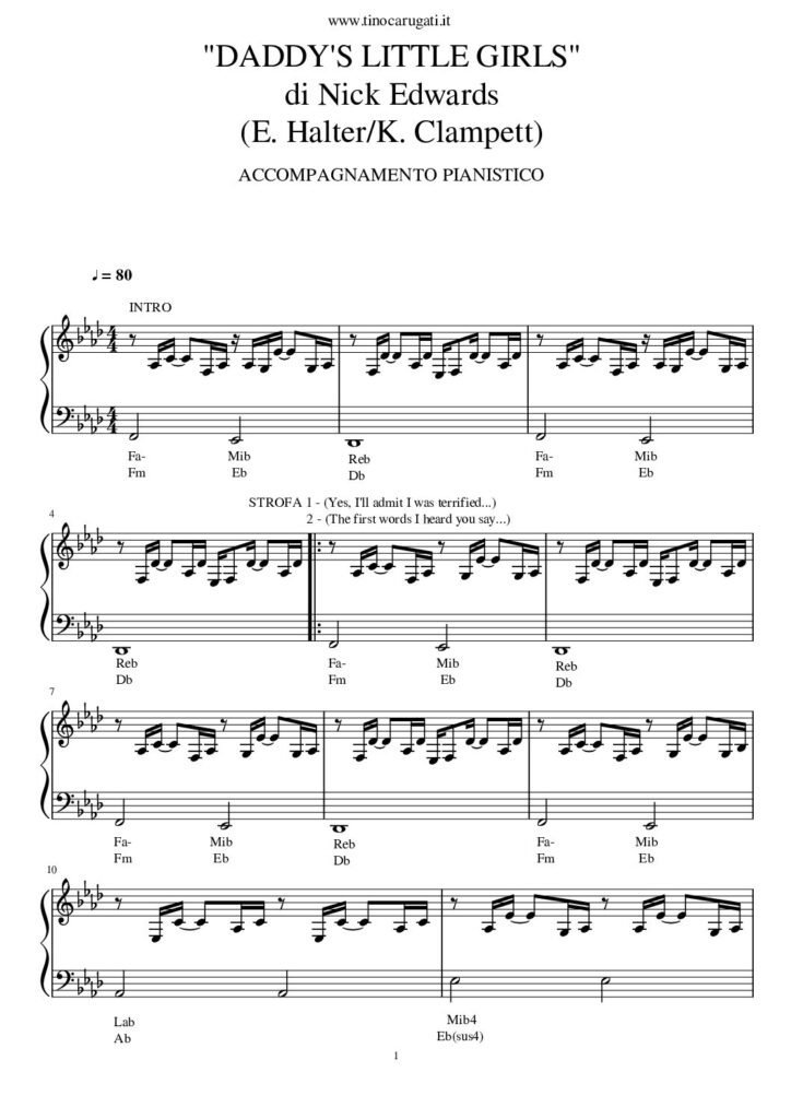Spartito Pianoforte "DADDY'S LITTLE GIRLS" Nick Edwards