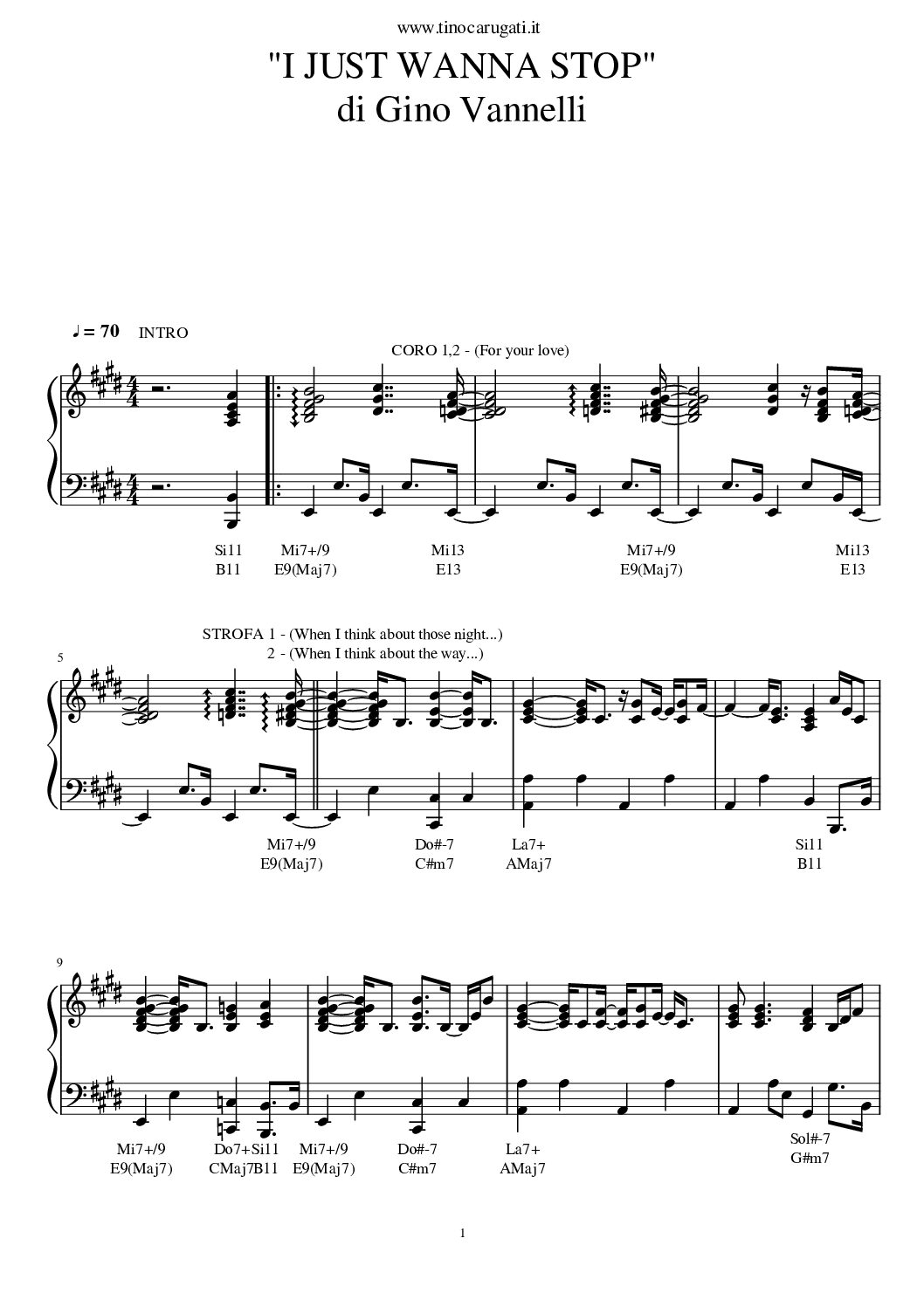 Spartito Pianoforte "I JUST WANNA STOP" Gino Vannelli