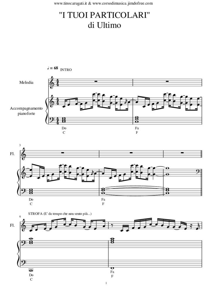 Spartito Pianoforte "I TUOI PARTICOLARI" Ultimo - Accompagnamento + melodia