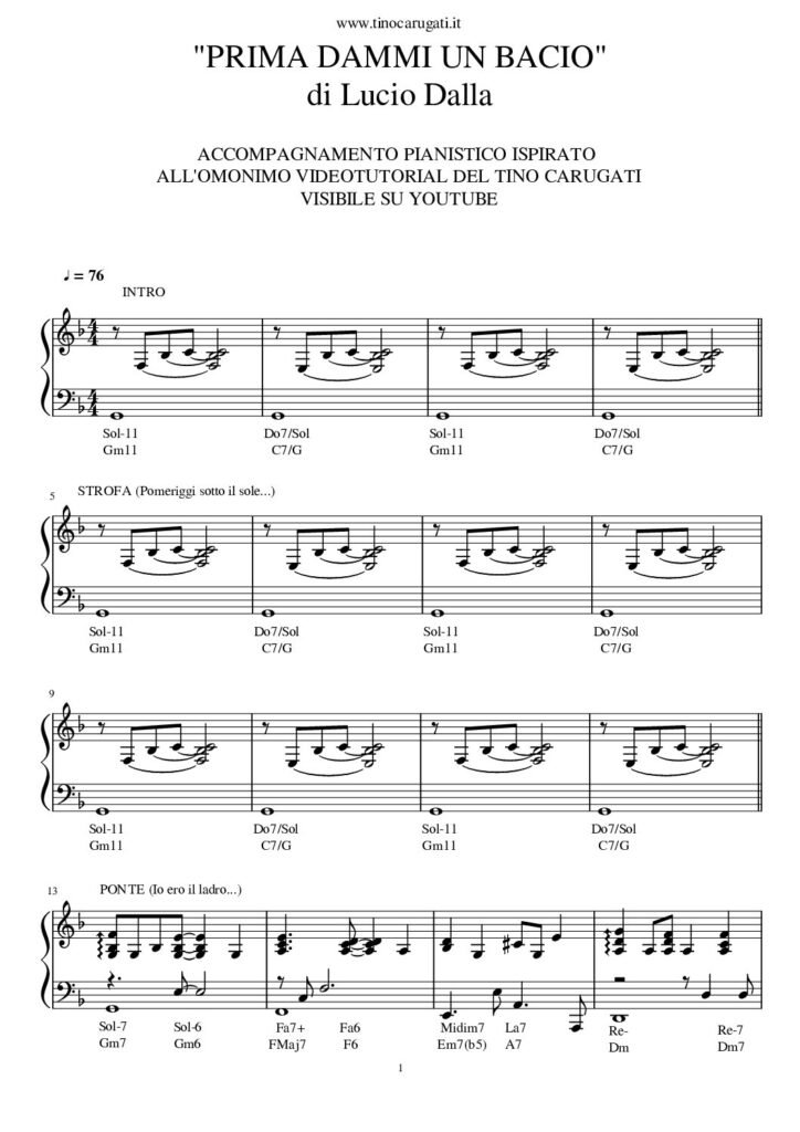 Spartito Pianoforte "PRIMA DAMMI UN BACIO" Lucio Dalla