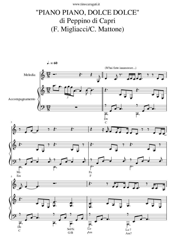 Spartito Pianoforte "PIANO PIANO, DOLCE DOLCE" Peppino di Capri - accompagnamento + melodia