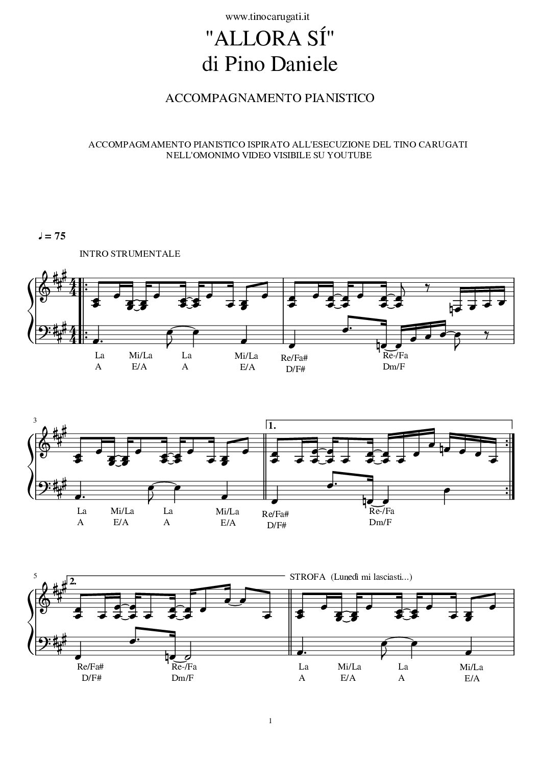 Spartito Pianoforte "ALLORA SI'" Pino Daniele