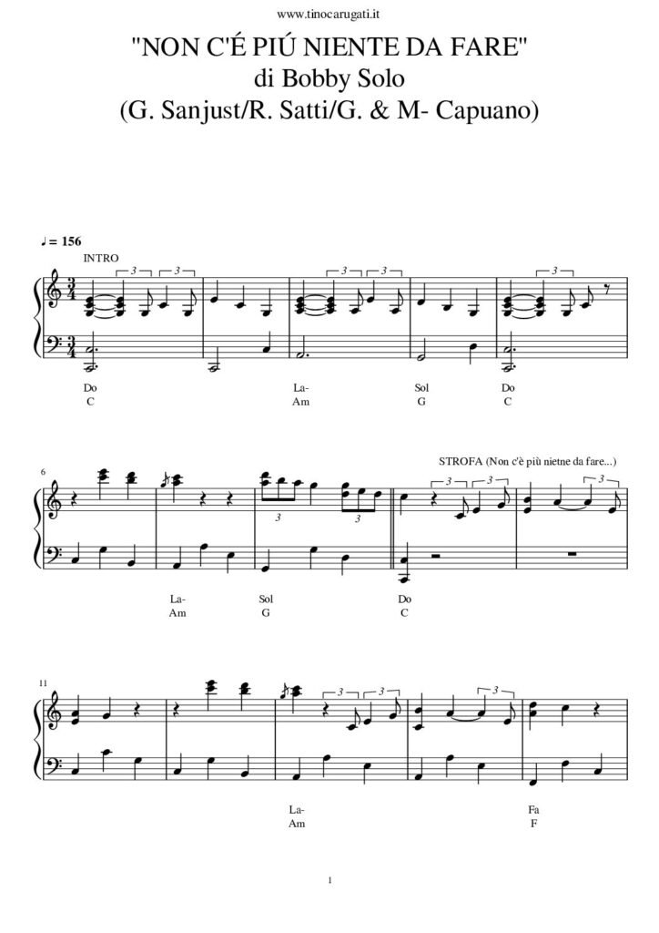 Spartito Pianoforte "NON C'E' PIU' NIENTE DA FARE" Bobby Solo - In pianismo melodico