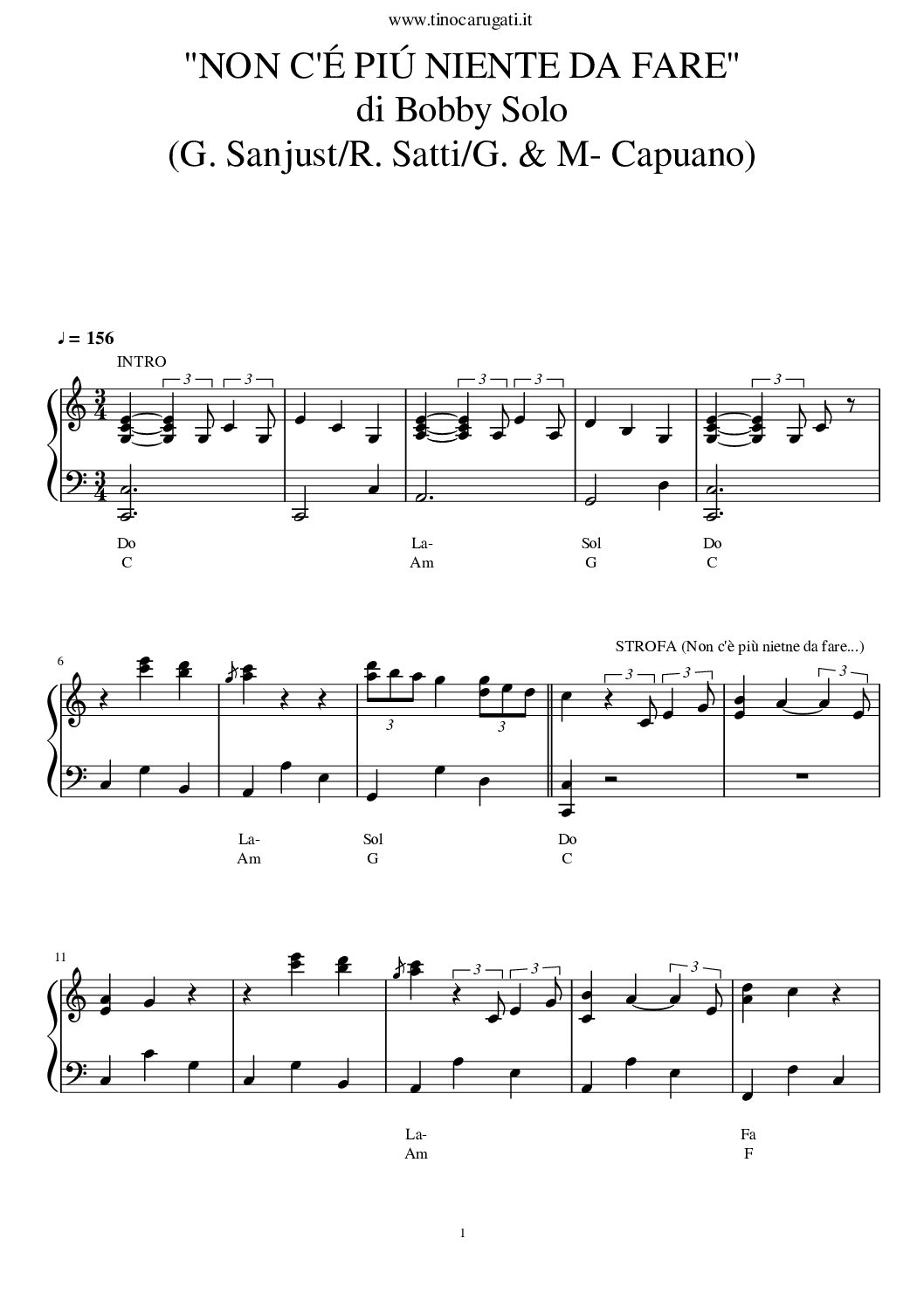 Spartito Pianoforte "NON C'E' PIU' NIENTE DA FARE" Bobby Solo -  In pianismo melodico