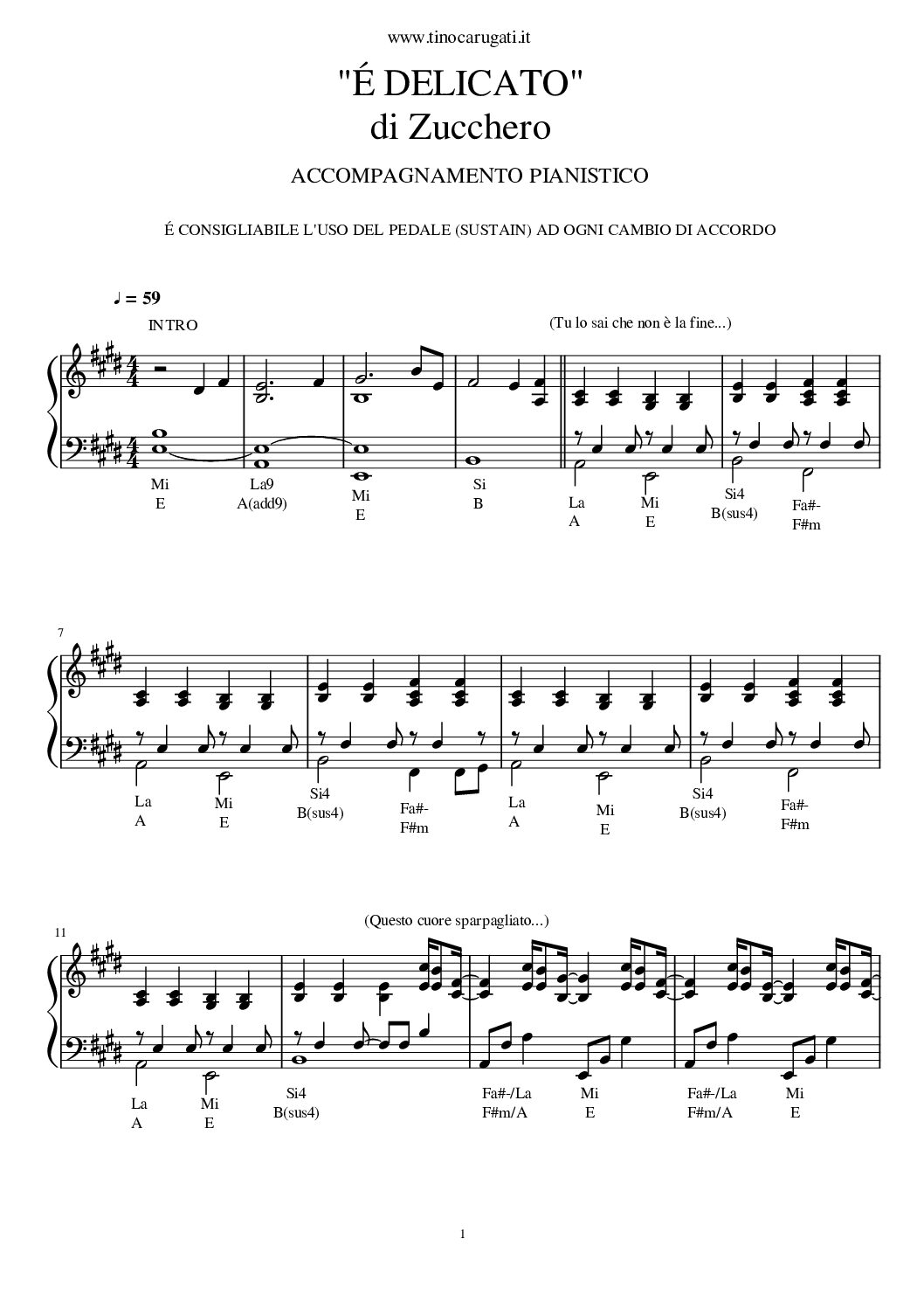 Spartito pianoforte "E' delicato"  Zucchero