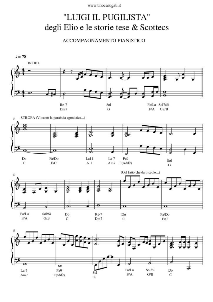 Spartito pianoforte "Luigi il pugilista" Elio e le storie tese