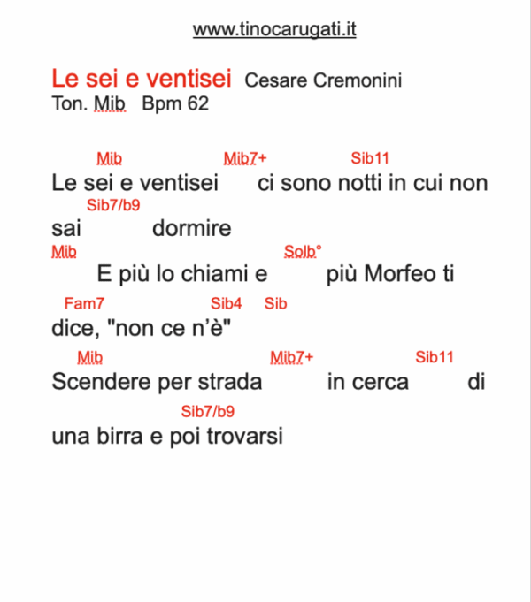 "LE SEI E VENTISEI"  CESARE CREMONINI - Testo con accordi