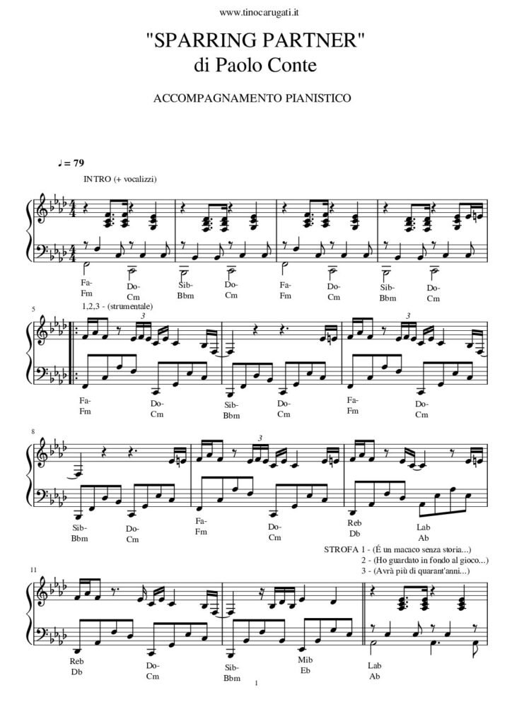 Spartito Pianoforte "SPARRING PARTNER" Paolo Conte