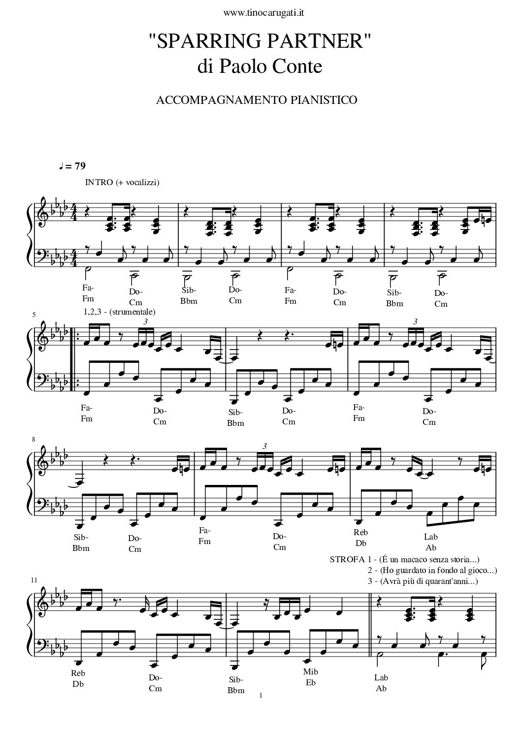 Spartito Pianoforte  "SPARRING PARTNER"  Paolo Conte