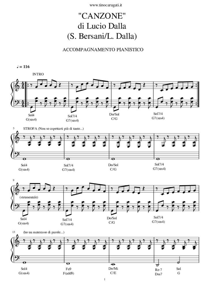 Spartito Pianoforte "CANZONE" Lucio Dalla