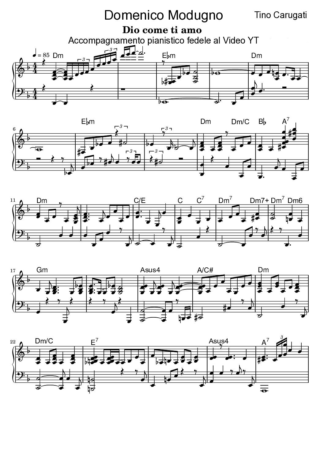 Spartito Pianoforte "DIO, COME TI AMO"  Domenico Modugno - Accompagnamento pianistico fedele al Video YT