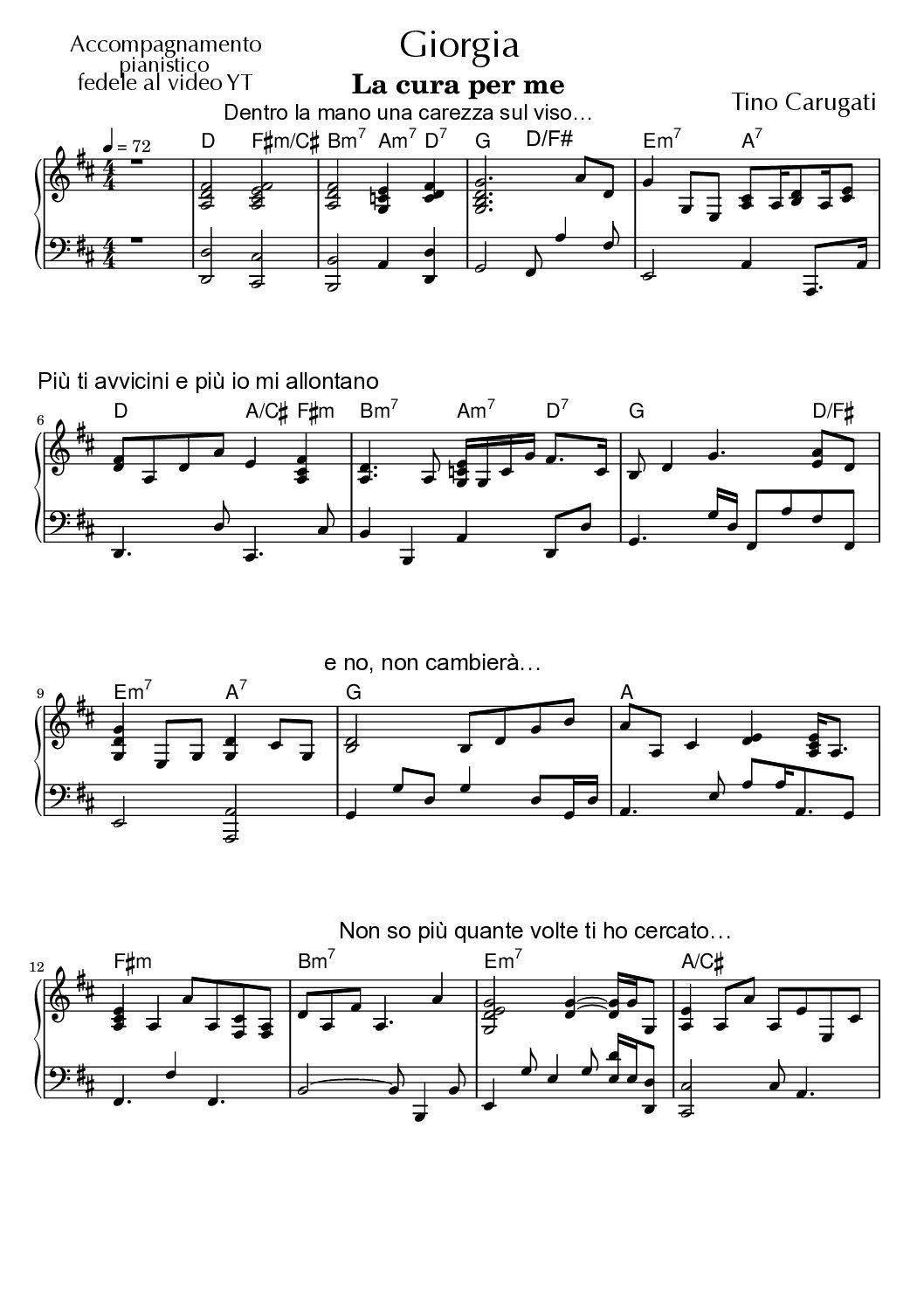Spartito Pianoforte  "LA CURA PER ME"  Giorgia - Accompagnamento pianistico fedele al Video YT