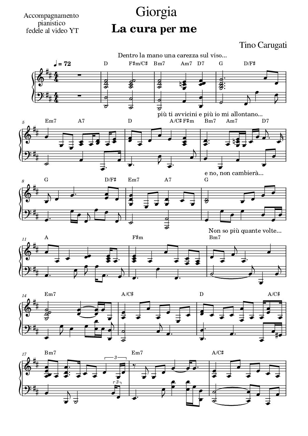 Spartito Pianoforte  "LA CURA PER ME"  Giorgia - Accompagnamento pianistico fedele al Video YT