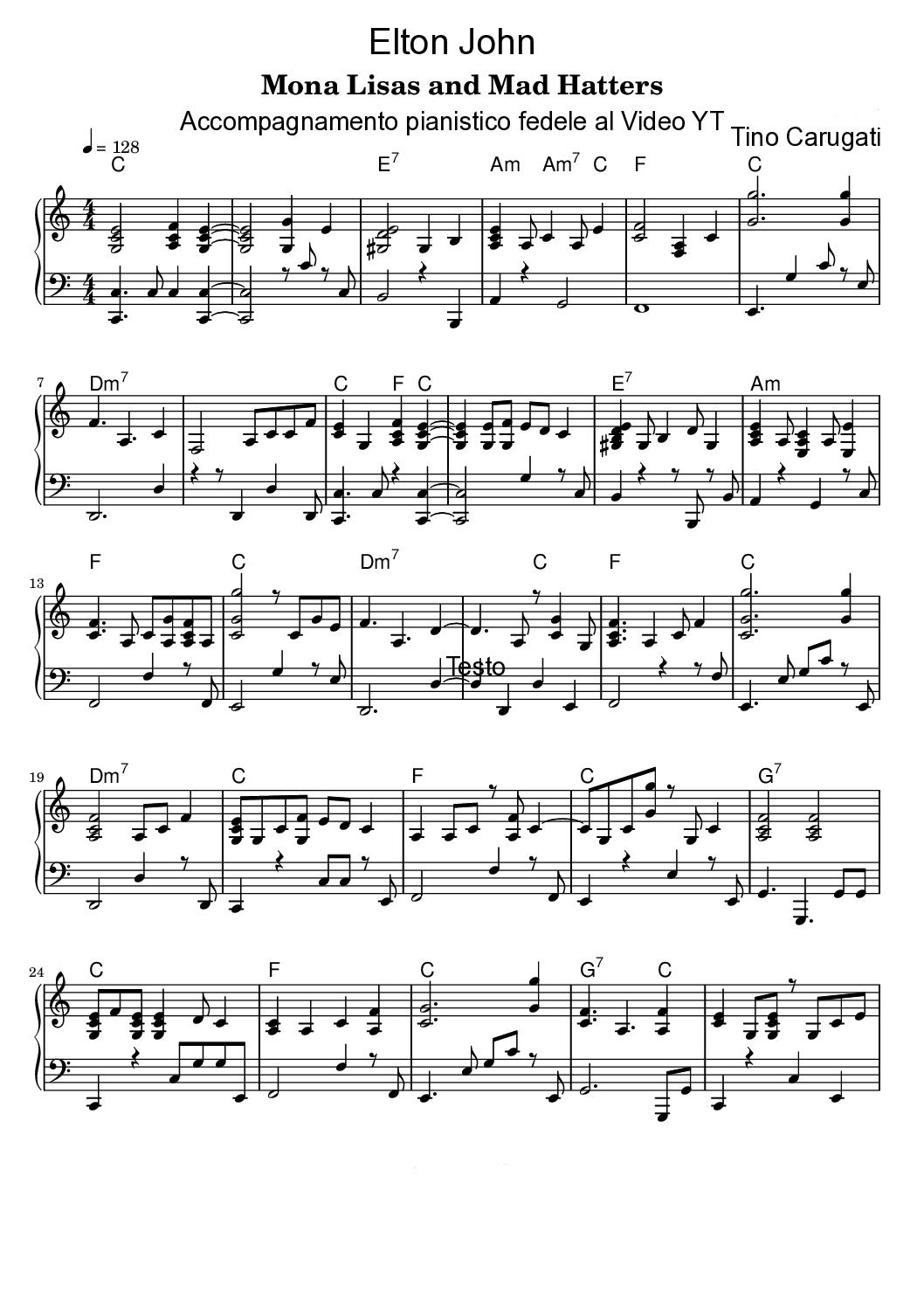 Spartito Pianoforte  "MONA LISAS AND MAD HATTERS"  Elton John