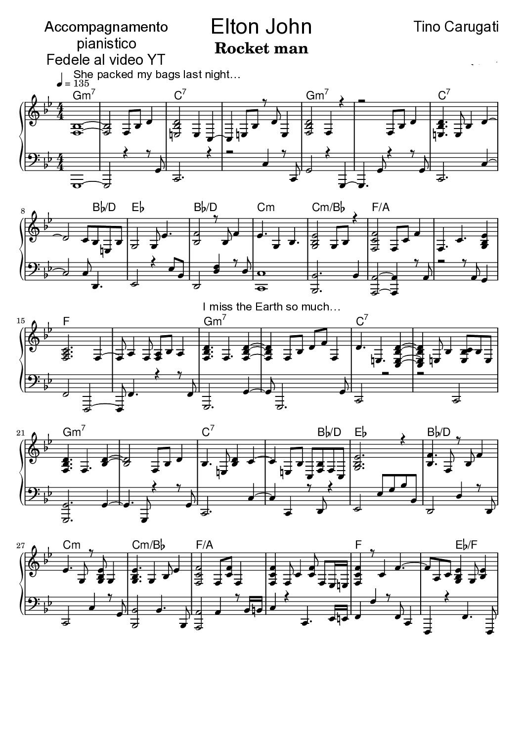 Spartito Pianoforte  "ROCKET MAN"  Elton John - Accompagnamento pianistico fedele al video YT