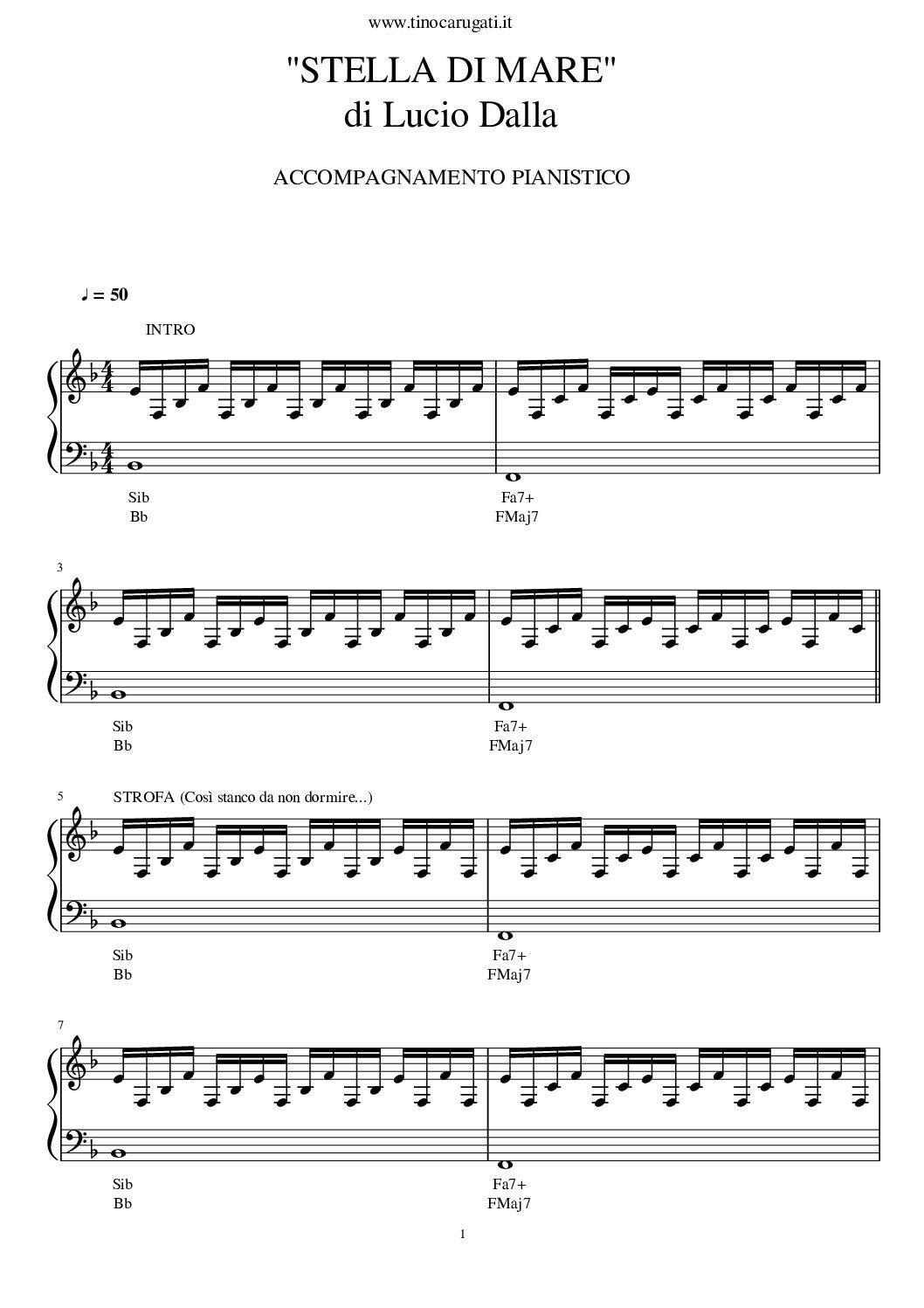 Spartito Pianoforte "STELLA DI MARE" Lucio Dalla