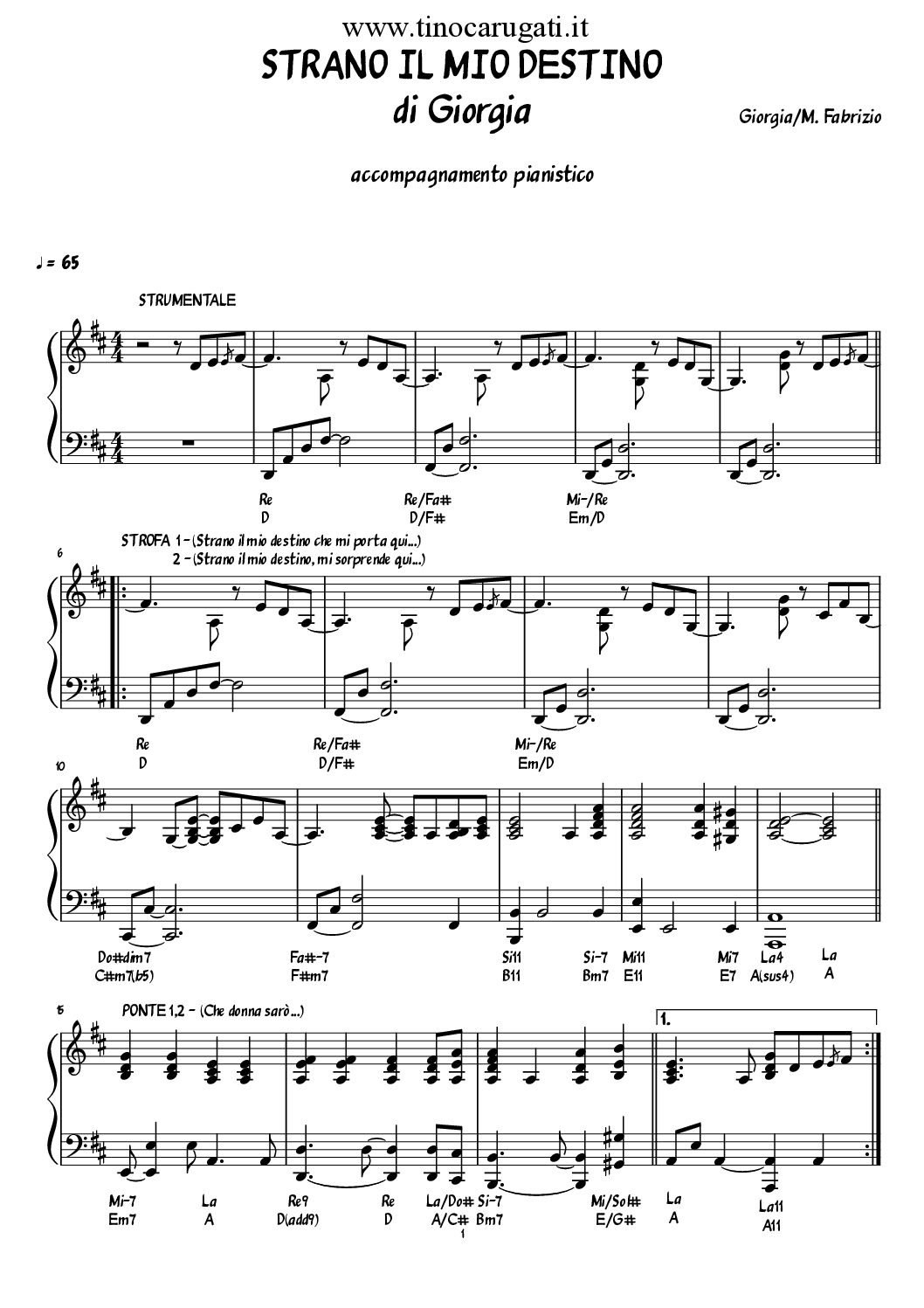 Spartito Pianoforte "STRANO IL MIO DESTINO" Giorgia