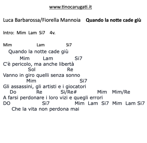 "QUANDO LA NOTTE CADE GIU'"  Luca Barbarossa e Fiorella Mannoia - Testo con accordi