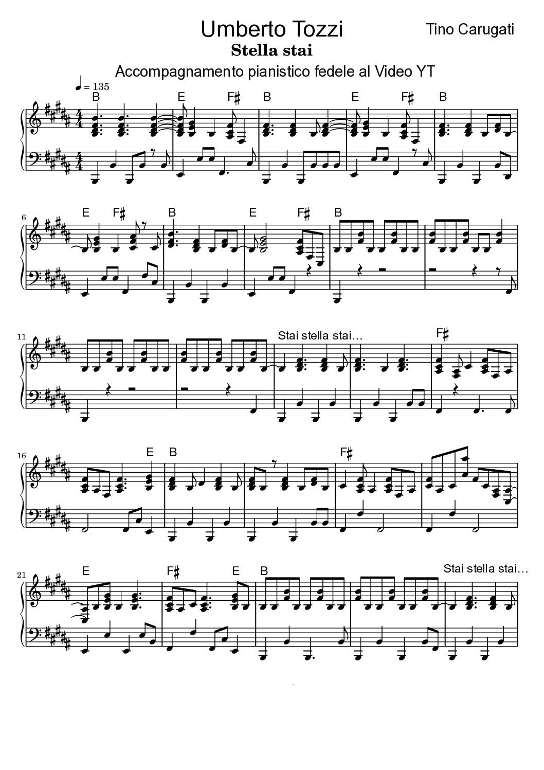Spartito Pianoforte "STELLA STAI" Umberto Tozzi - Accompagnamento fedele al Video YT