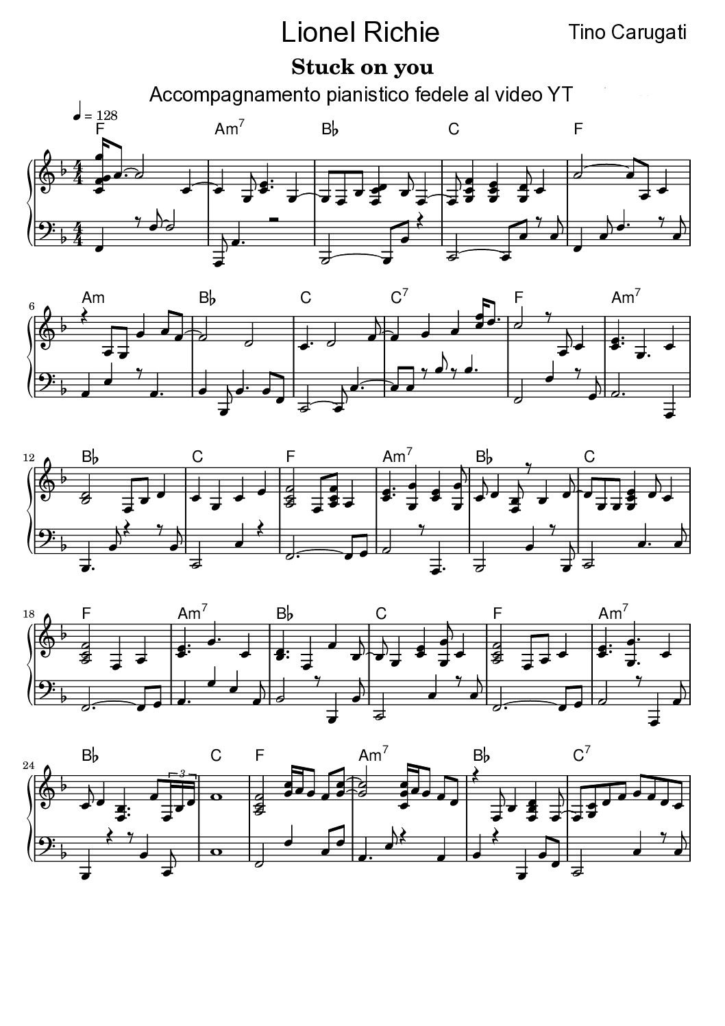 Spartito Pianoforte "STUCK ON YOU" Lionel Richie - Accompagnamento pianistico fedele al Video YT