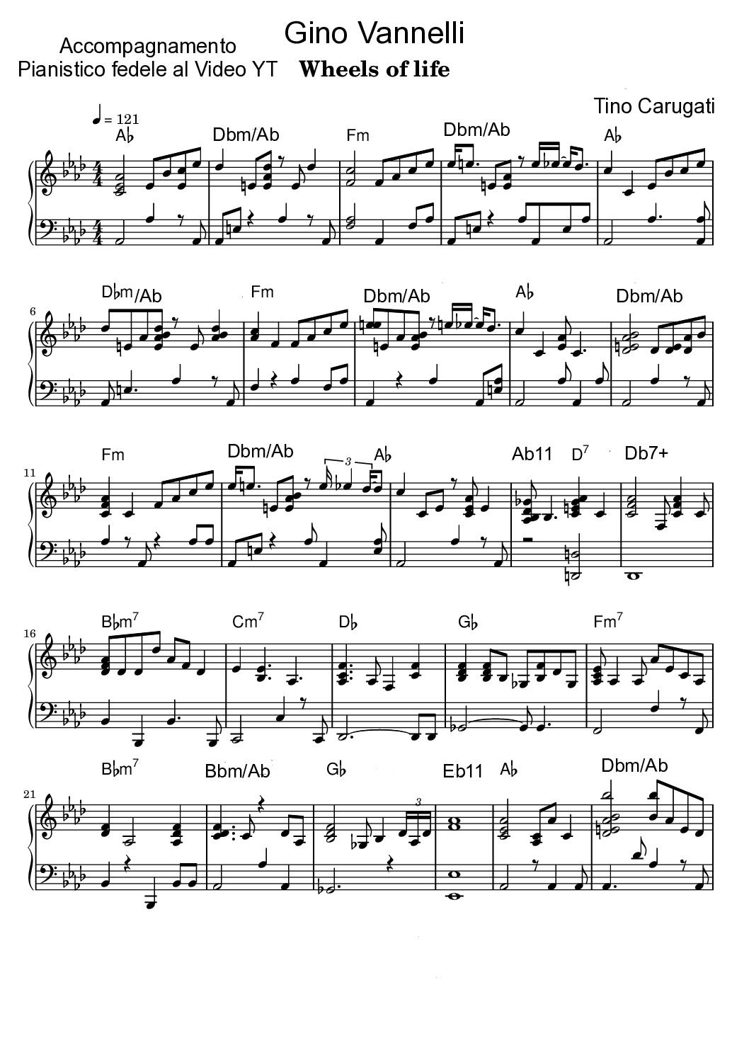 Spartito Pianoforte "WHEELS OF LIFE" Gino Vannelli - Accompagnamento pianistico fedele al Video YT