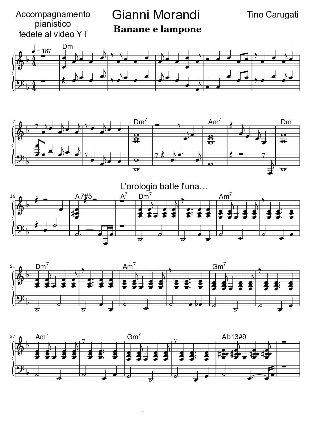 Spartito Pianoforte "BANANE E LAMPONE" Gianni Morandi - Accompagnamento pianistico fedele al video YT