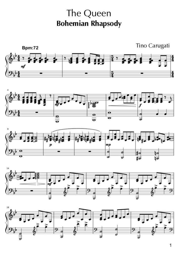 Spartito Pianoforte "BOHEMIAN RHAPSODY" Queen - Versione pianistica completa