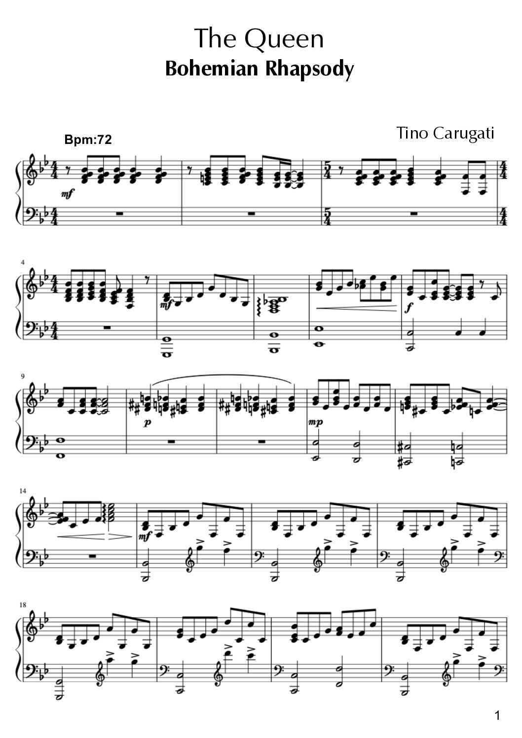 Spartito Pianoforte "BOHEMIAN RHAPSODY" Queen - Versione pianistica completa