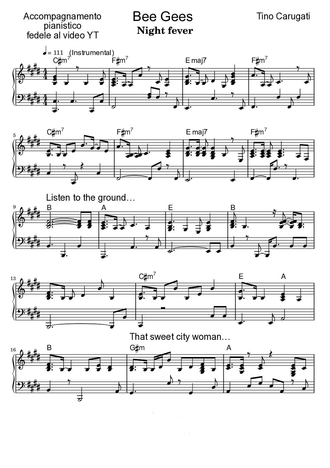 Spartito Pianoforte  "NIGHT FEVER"  Bee Gees - Accompagnamento pianistico fedele al Video YT