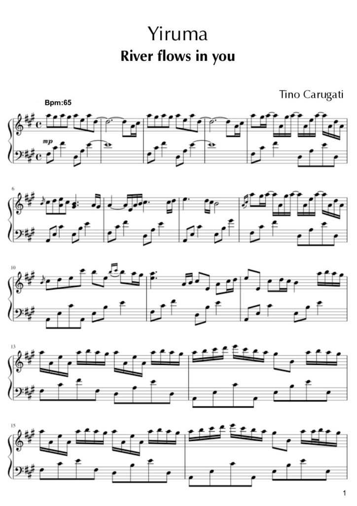 Spartito Pianoforte  " RIVER FLOWS IN YOU "  Yiruma