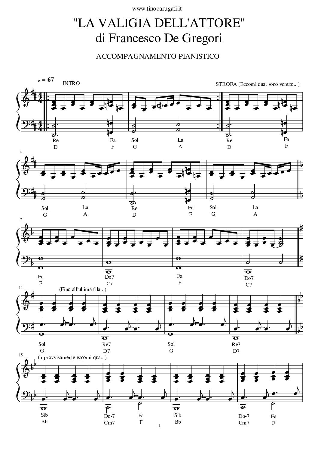 Spartito Pianoforte  "LA VALIGIA DELL'ATTORE"  Francesco De Gregori