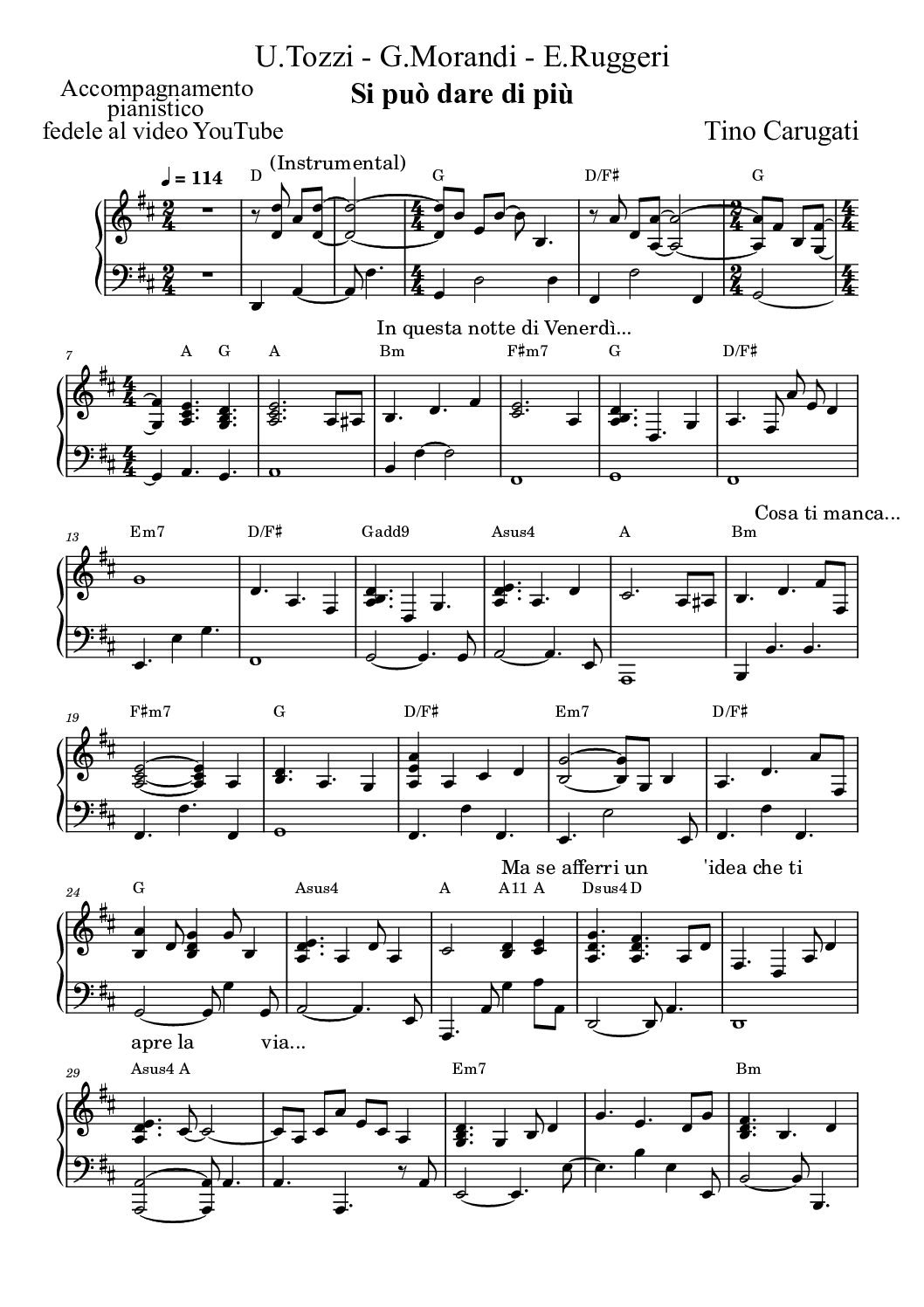 Spartito Pianoforte  "SI PUO' DARE DI PIU'"  Morandi-Tozzi-Ruggeri - Accompagnamento pianistico fedele al video YouTube