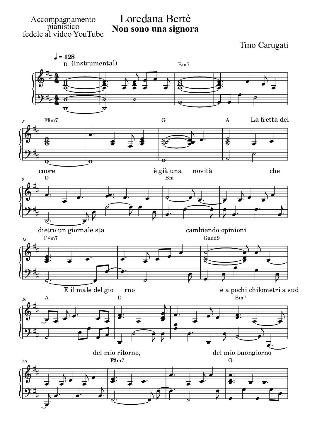 Spartito Pianoforte "NON SONO UNA SIGNORA" Loredana Bertè - Accompagnamento pianistico fedele al video YouTube con testo sul pentagramma