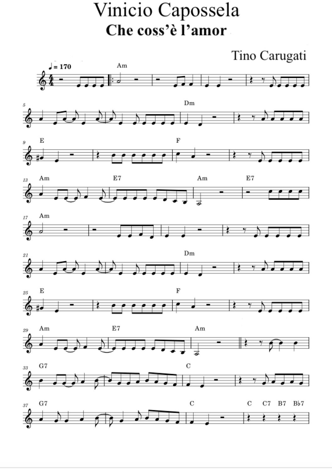Spartito Pianoforte "CHE COSS'E' L'AMOR" Vinicio Capossela- Melodia e accordi