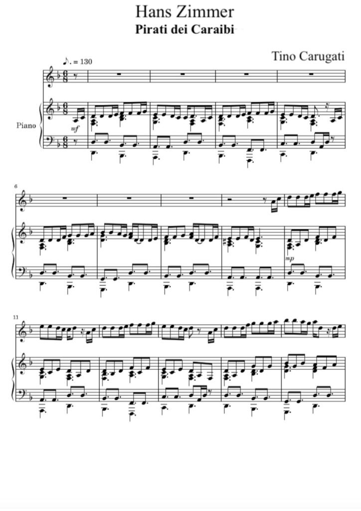 Spartito Pianoforte "PIRATI DEI CARAIBI" Hans Zimmer - Accompagnamento + melodia