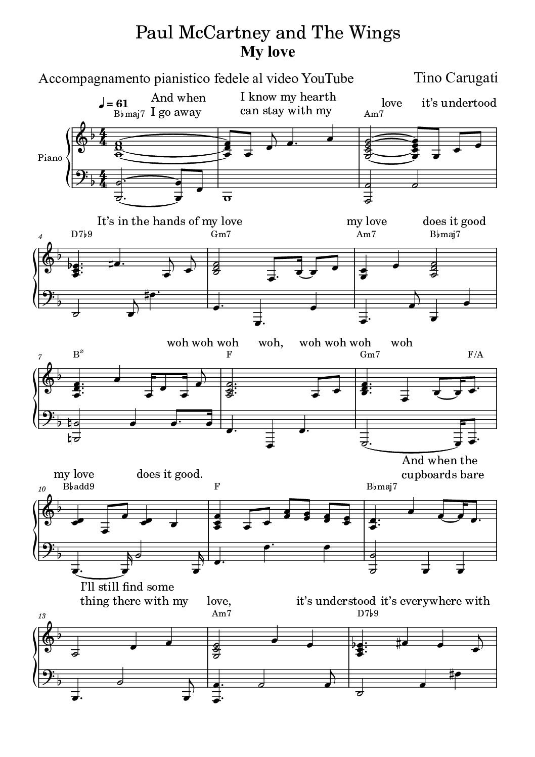 Spartito Pianoforte  "MY LOVE"  Paul McCartney - Accompagnamento pianistico fedele al video YouTube con testo sul pentagramma