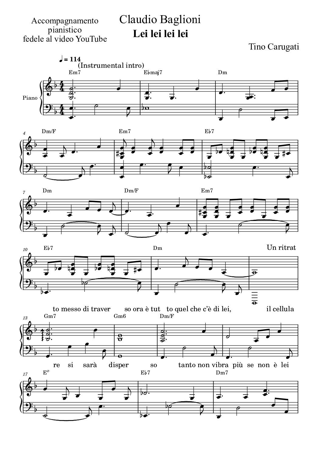 Spartito Pianoforte  "LEI LEI LEI LEI"  Claudio Baglioni - Accompagnamento pianistico fedele al video YouTube
